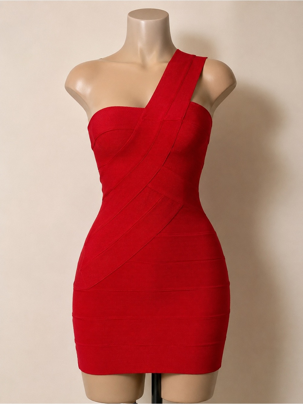 WOW couture Red One-Shoulder Bandage Bodycon Dress